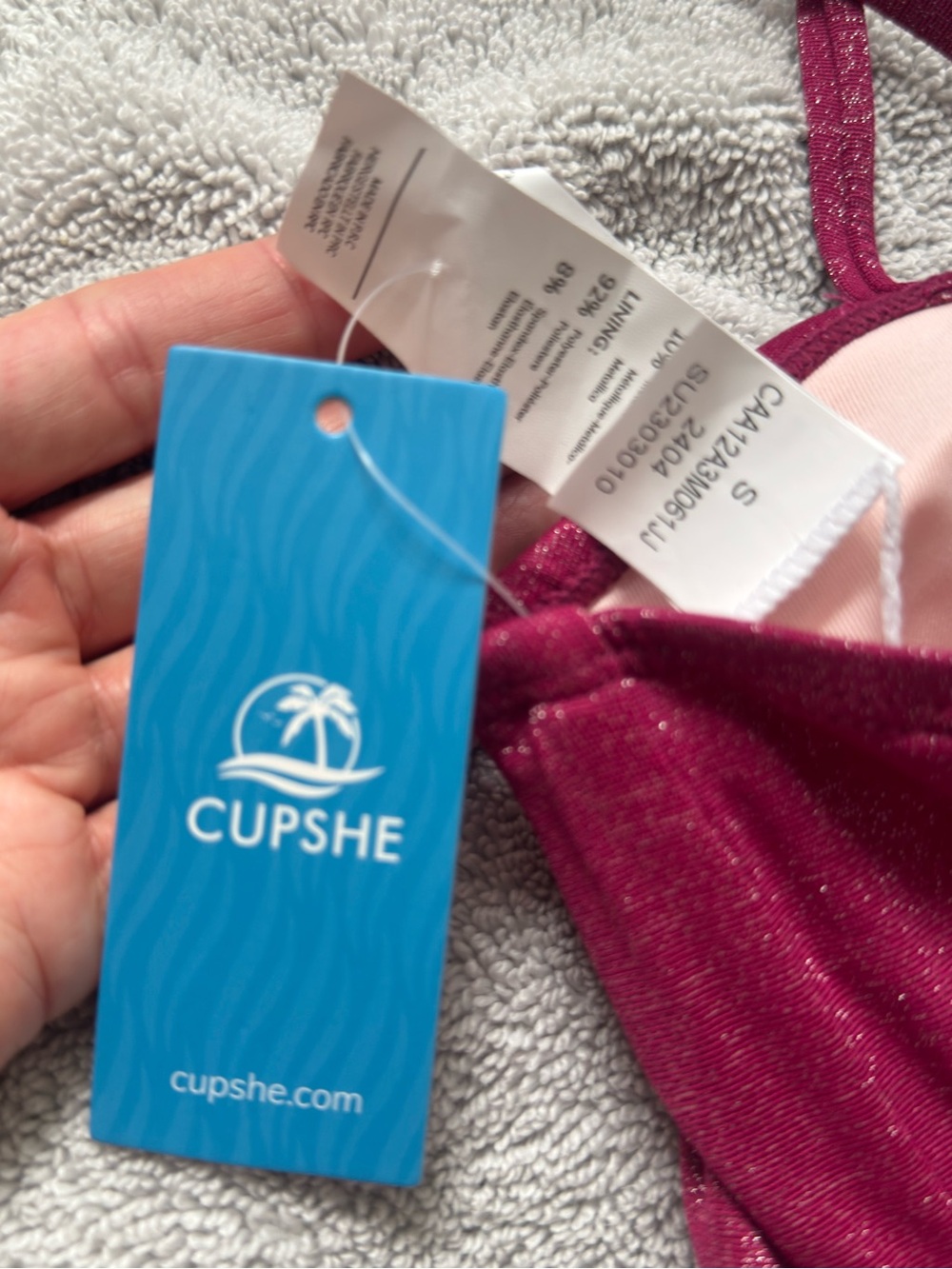 Cupshe Shimmery Deep Berry Pink Bikini Set - Picture 3 of 3